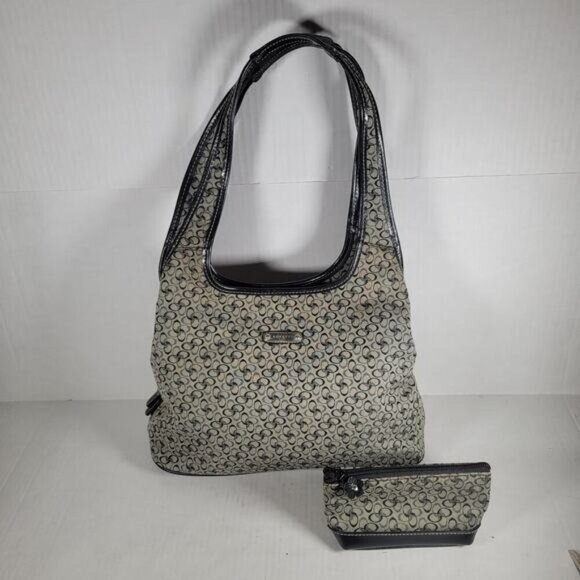 Rosetti Handbags - Rosetti Black & Gray Casual Everyday Cotton Blend Shoulder Bag and Coin Purse